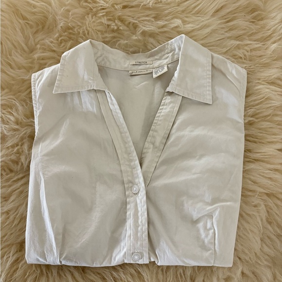 St. John's Bay Cream Sleeveless Button Down Shirt - Picture 5 of 5